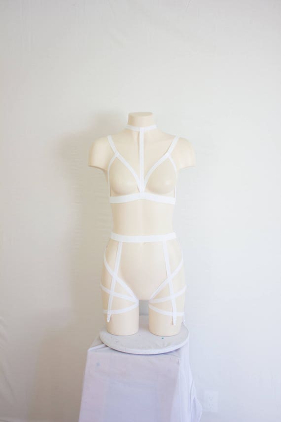 White Body Harness Lingerie: White Bralette Cage Bra Exotic