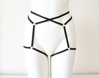 Festival Dance Strappy Harness Booty Shorts: Pastel Sage Green Cage Garter Harness Lingerie Panties, Exotic Rave Club Pole Fitness Dancewear