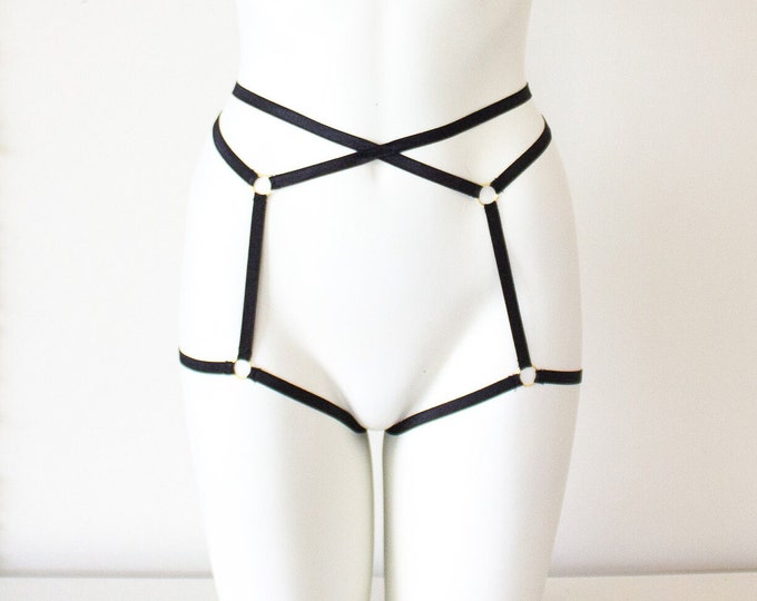 Festival Dance Strappy Harness Booty Shorts: Pastel Sage Green Cage Garter Harness Lingerie Panties, Exotic Rave Club Pole Fitness Dancewear