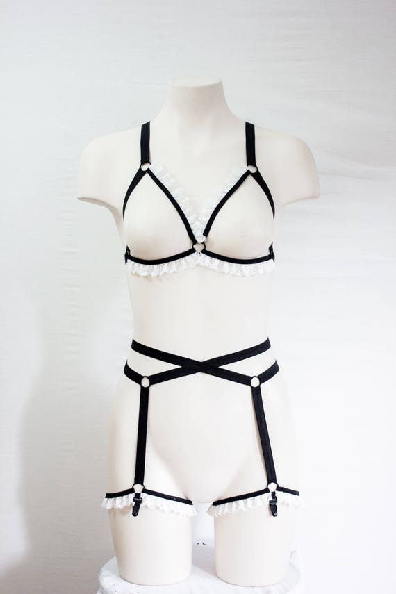 Black White Lingerie: Maid Costume, Harness Lingerie, Bralette, Garter  Belt, BDSM Lingerie, Body Harness Plus Size Lingerie Cut Out Lingerie -   Canada