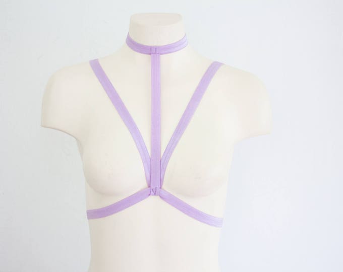 Purple Bralette: Pastel Goth, Cage Bra, Strappy Lingerie, Crop Top, Festival Harness, EDM, Exotic Dancewear, Burlesque, Boudoir, Lavender