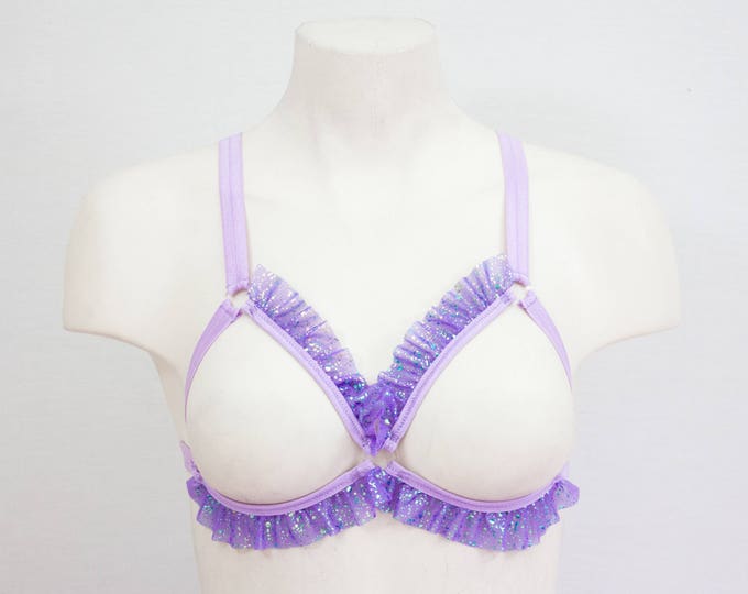 Purple Body Harness: Cage Bralette, Oil Slick, Lavender Purple, Festival Top, Woman's Fashion, Burlesque Boudoir, Strappy Dancewear, Exotic