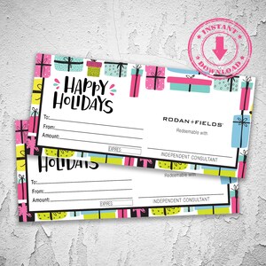 Rodan und Fields Weihnachten Urlaub Geschenk Gutschein druckbare Rodan + Fields Geschenk Card Design Instant Download