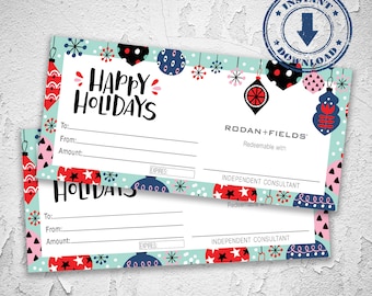 Rodan and Fields Christmas Holiday Gift Certificate Printable Rodan + Fields Gift Card Design Instant Download