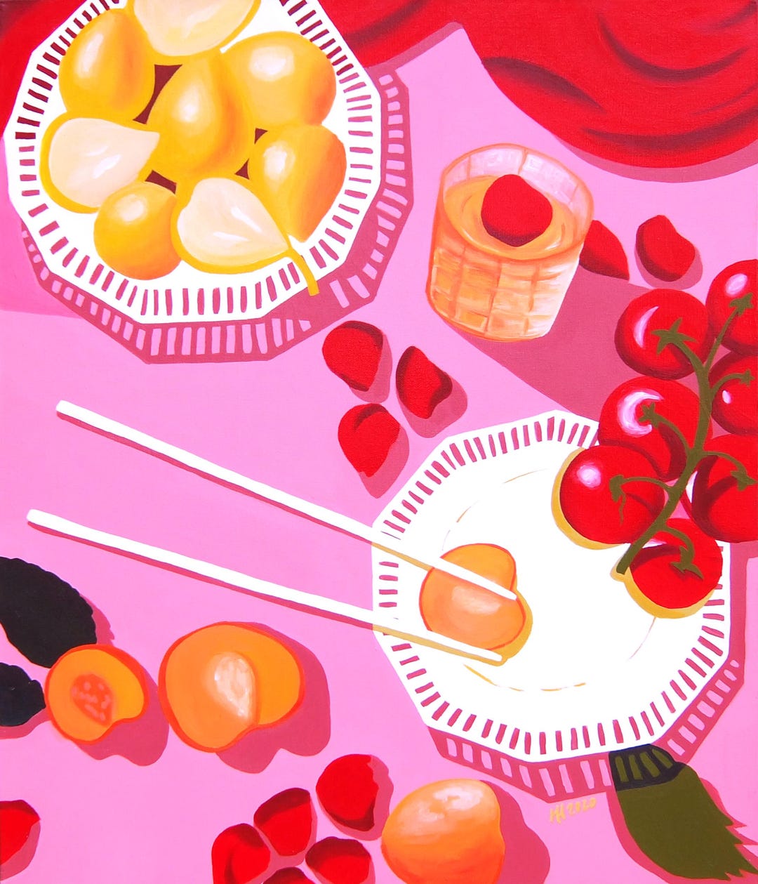 A PITIFUL FEAST Painting! Art Print, Acrylic, Pink, Peach, Still Life ...