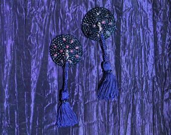 Dark Blue Burlesque Pasties with Tassels