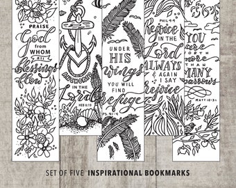 Set of 5 Inspirational Bookmarks Colouring Bookmarks