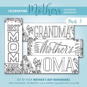 Mother&#39;s Day Digital Download Bookmarks Colouring Grandma Oma Best Mom