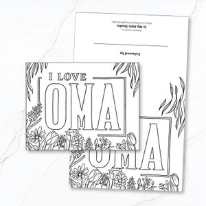 Carte à colorier I Love Oma, fleurs, fête des mères