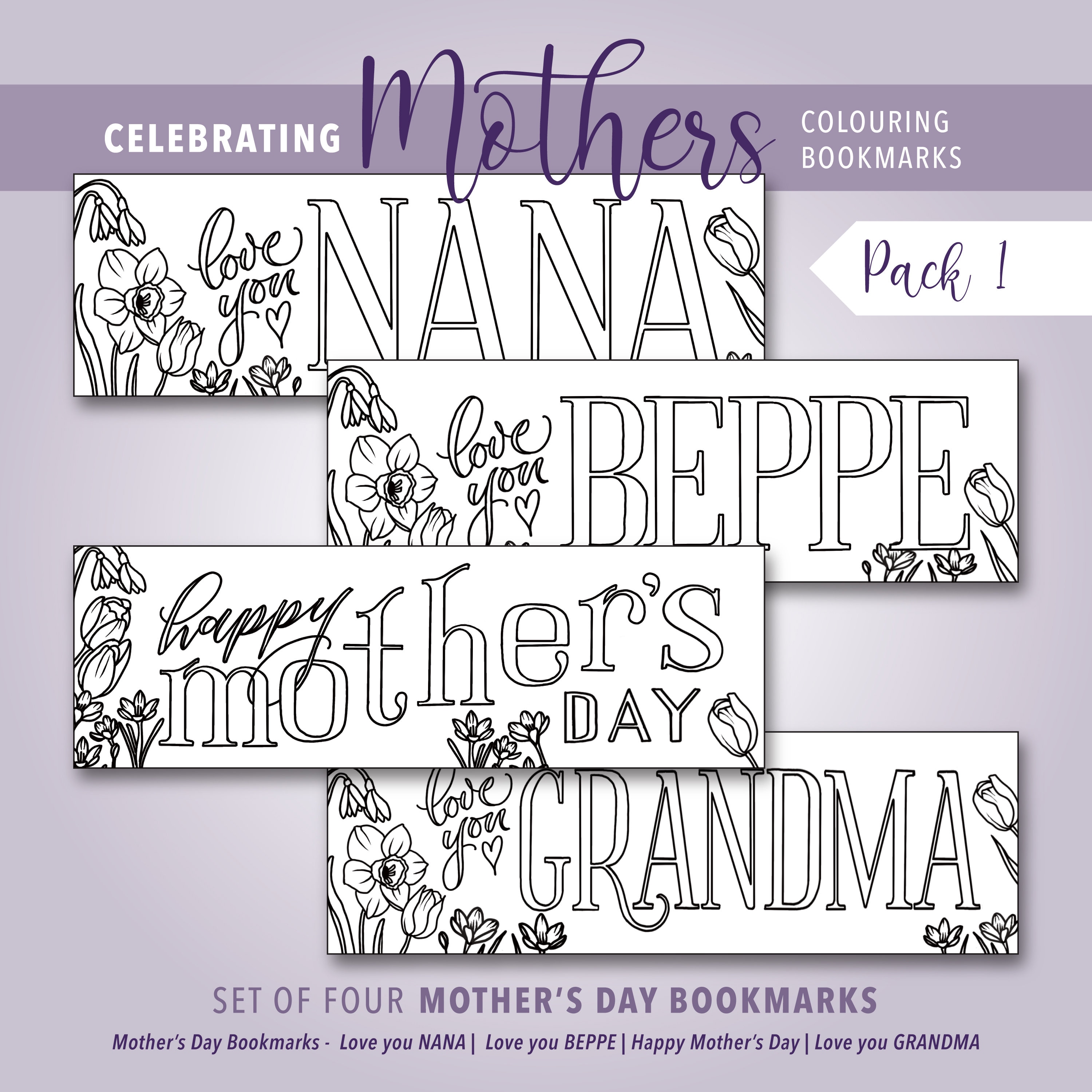 Mother's Day Bookmarks Beppe Nana Grandma Pack Digital Download