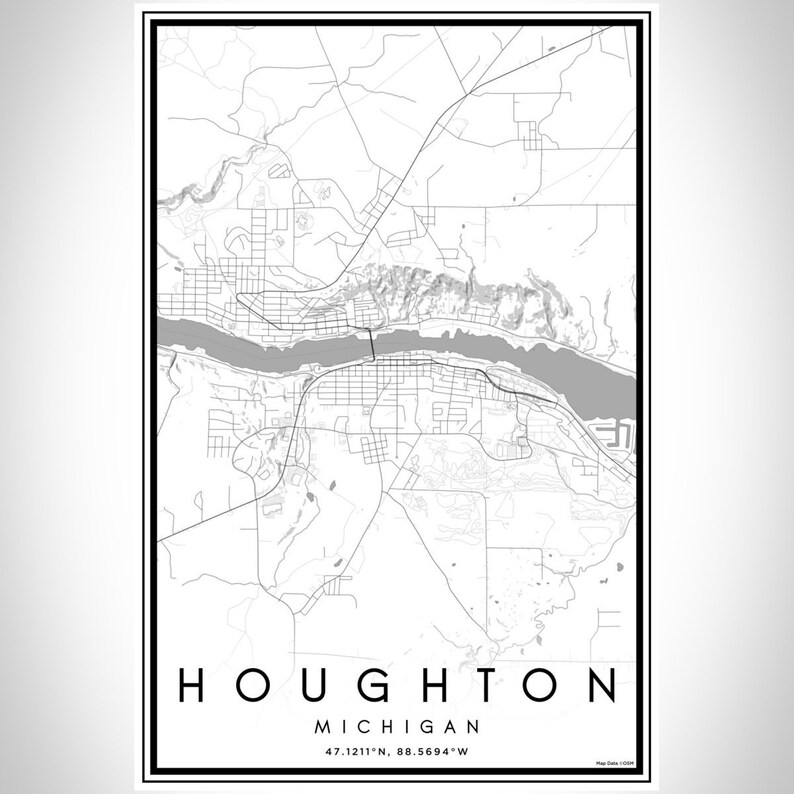 Houghton Michigan Map Print in Classic Etsy