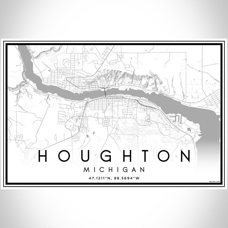 Houghton Michigan Map Print in Classic  Etsy