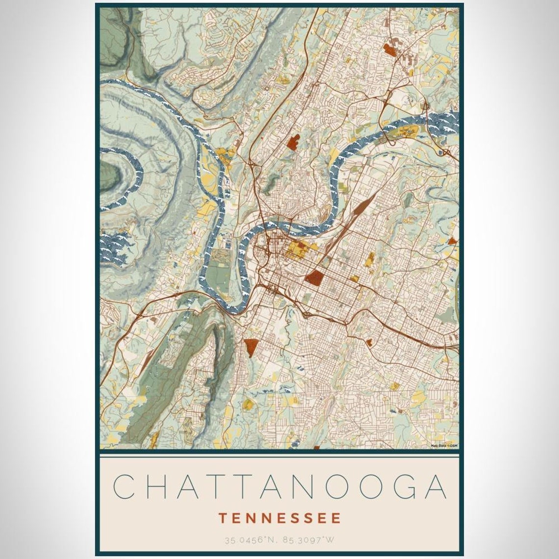 Chattanooga Tennessee Map Print In Woodblock | Etsy