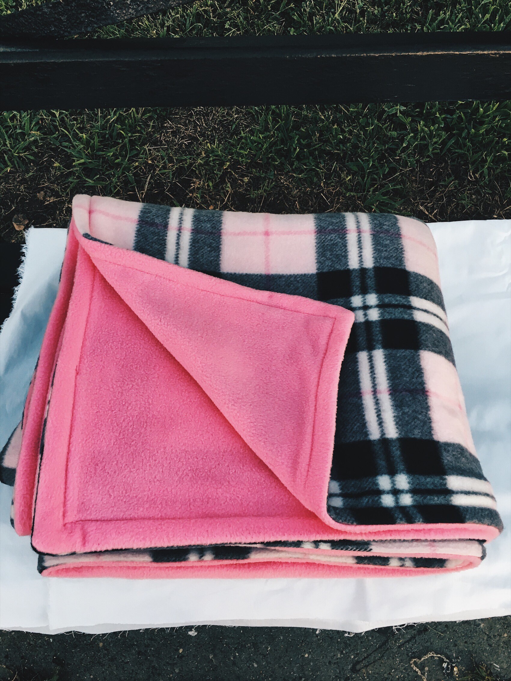 Full size fleece blanket pink plaid Etsy