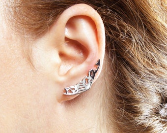 Pendientes modernos de plata para escalar orejas, orugas abstractas, pendientes de plata de ley 925 Pin de oreja artística barre el regalo de mamá de cumpleaños para ella