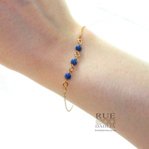 Lapis Bracelet Gold Blue Gemstone Bracelet Lapis Bead Bracelet Delicate Layered Bracelet Teen gift for her