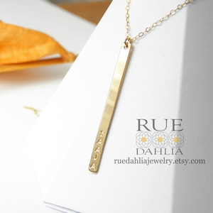 Personalized Bar Necklace Gold Custom Initial Layered Necklace Pendant Vertical Bar Necklace Silver Textured Gold Bridesmaid Gift for her