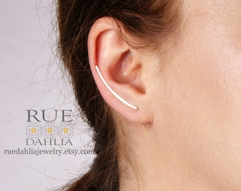 Sterling Silver Ear Climber Earrings, Gold Fill and Rose Gold Fill,Smooth Finish, Minimalist Ear Pin USA Handmade
