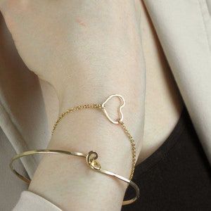 Open Heart Bracelet Delicate Outline Heart Bracelet Dainty Layering Bracelet Heart Charm Silver Gold BFF Stacking Bracelet gift for women image 1