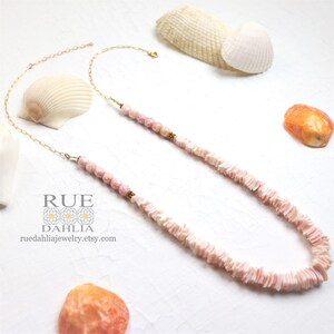 Pink Shell Necklace Adjustable Gold Shell Necklace Light Pink Shells with Gold Chain Multi-Gemstone Jewelry Gift for her