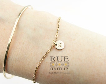 Personalized Charm Bracelet, Custom Monogram Bracelet, Delicate Layering Initial Disc in Gold or Silver mom teen sister wife gift
