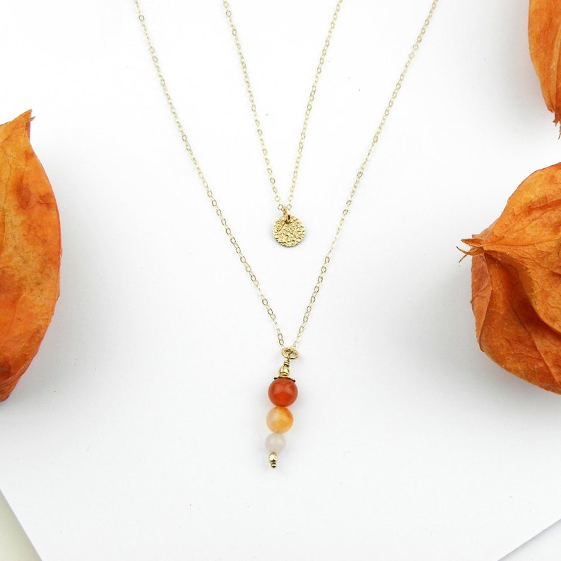 Carnelian Necklace With Rose Quartz Gemstone Pendant Gold Etsy