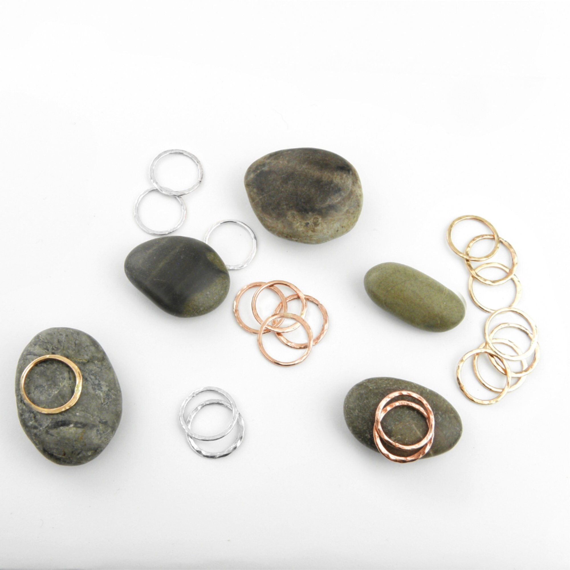 Stackable Rings Set Hammered Stacking Rings 3 in Set Rose Gold - Etsy