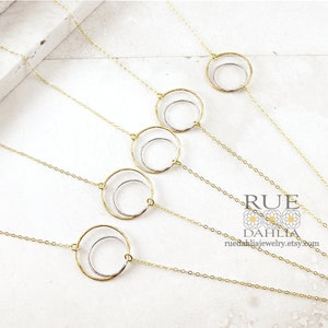 Celestial Sun Moon Necklace. Open Circle Lunar or Solar Eclipse Pendant in Sterling Silver or 14K Gold Fill. Cosmic Jewelry Made in the USA.
