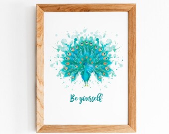 Nursery Art Print, Nursery Decor, Peacock Wall Art, Watercolor Peacock, Nursery Wall Art, Nursery Prints, Nursery Art Printable, Neutral
