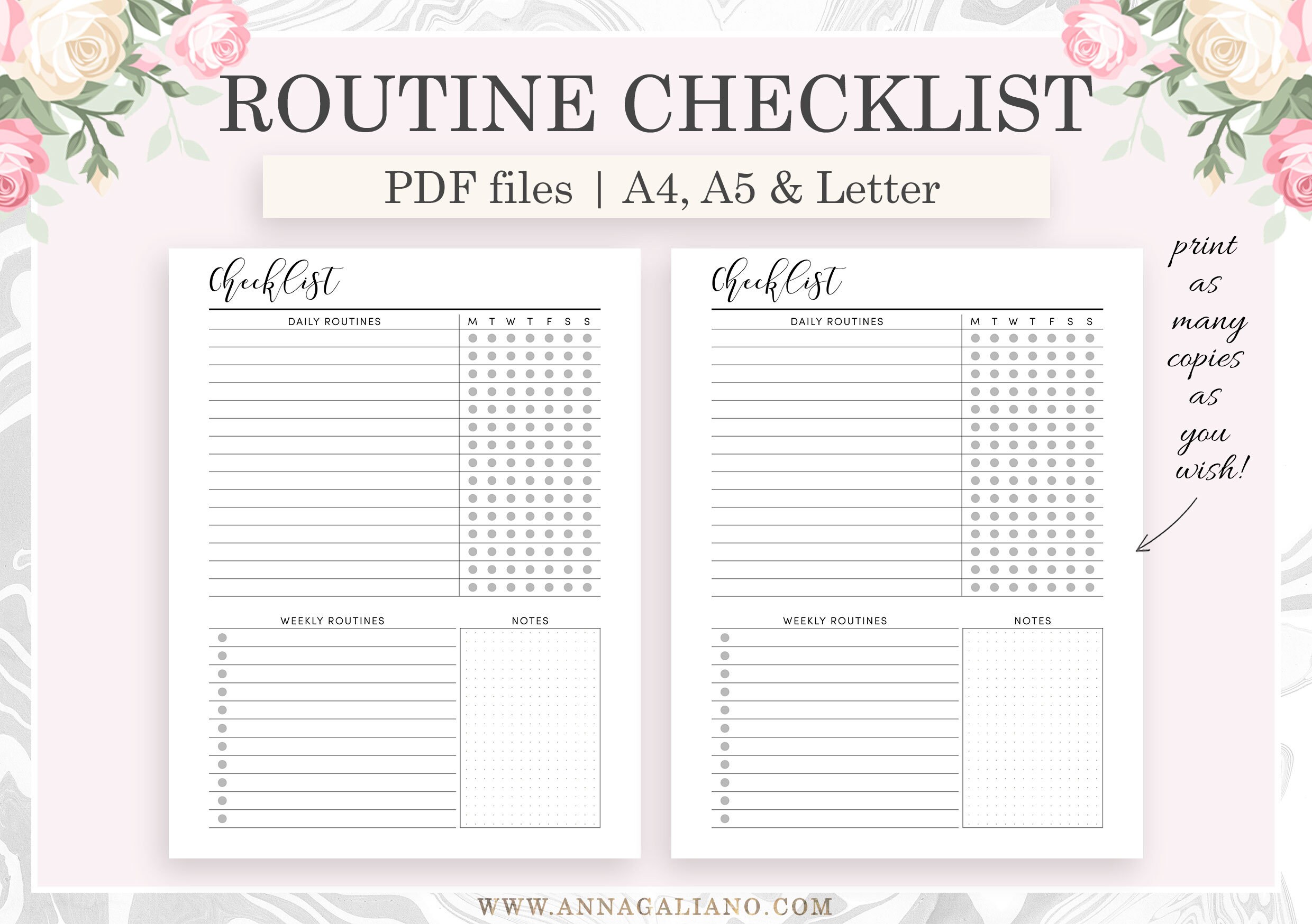 Paper Check Routine Checklist Printable, Daily Routine, Weekly Routine Chart, Daily Rituals ...