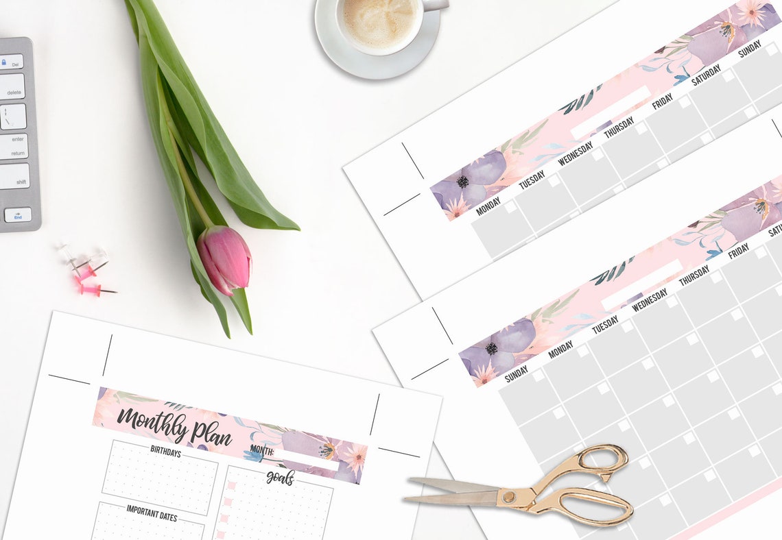 Monthly Planner Printable, Monthly Inserts, Undated Calendar, Monthly ...