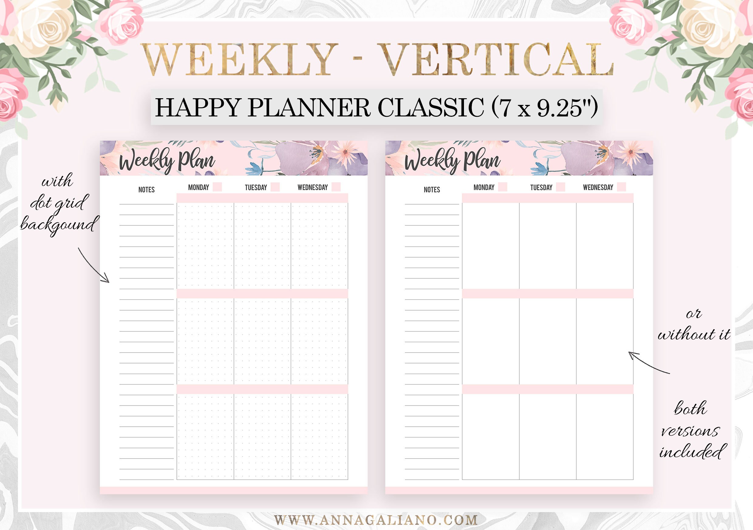 Weekly Vertical Planner Printable, Happy Planner Inserts Printable ...