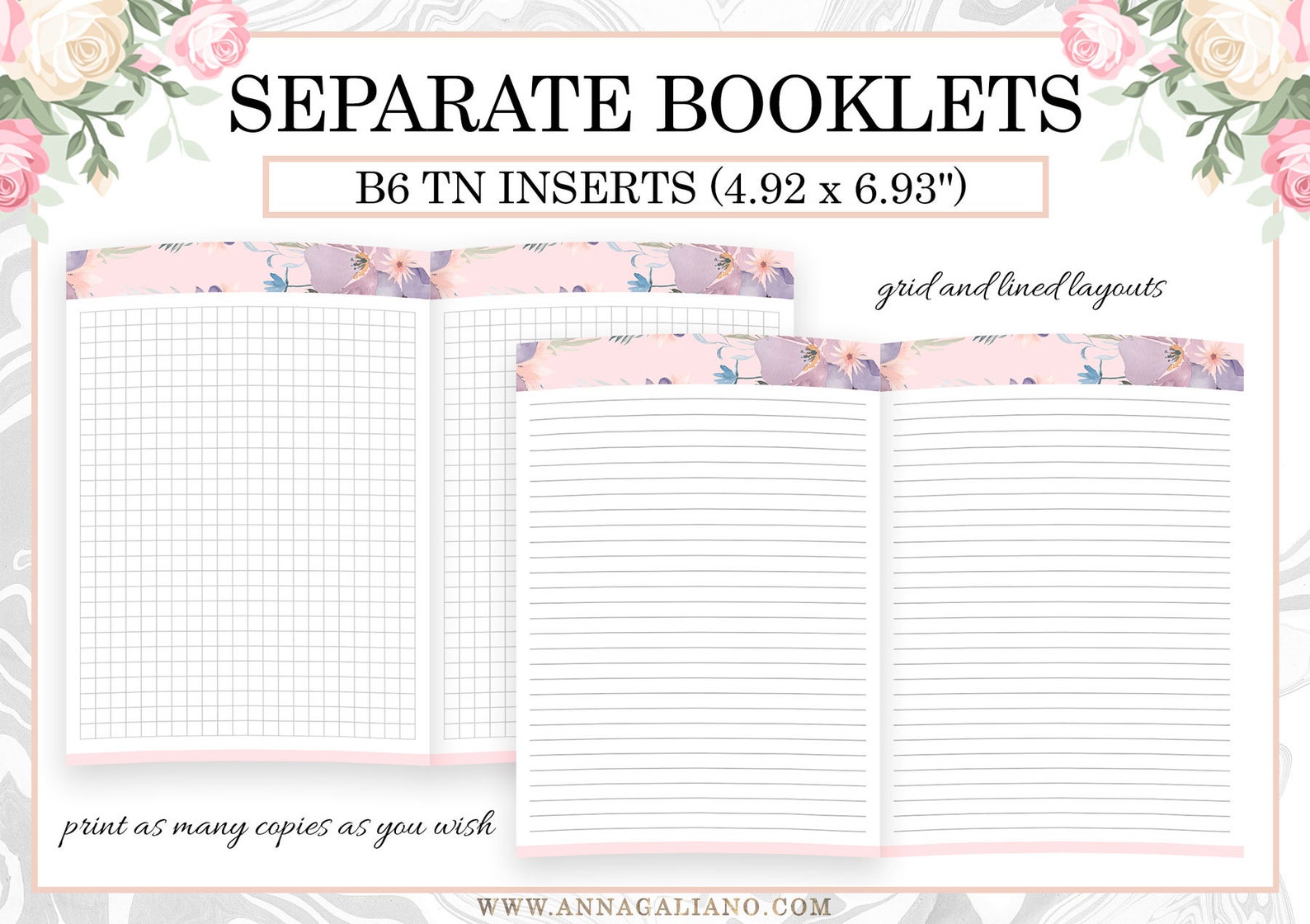 B6 TN Inserts, Printable Travelers Notebook Inserts, B6 Dot Grid ...