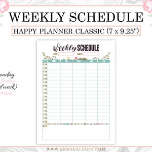 Happy Planner Weekly Schedule Printable, Hourly Planner, Weekly Planner ...