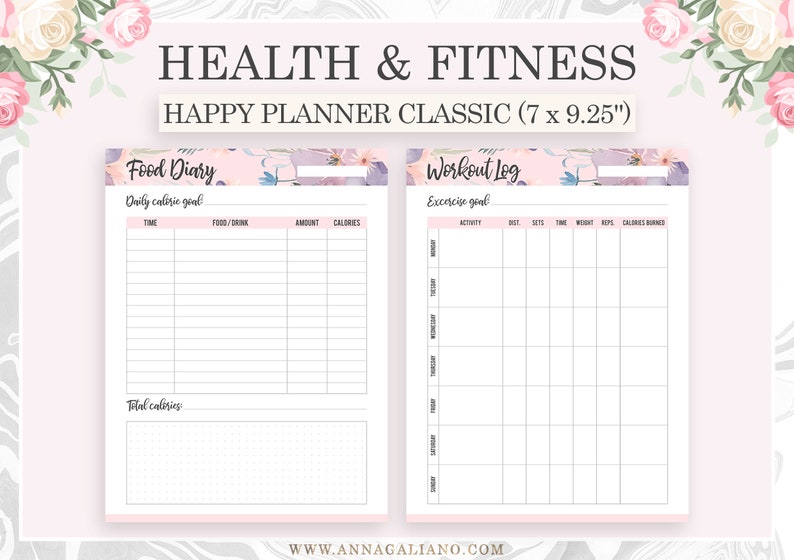 Fitness Planner Printable, Happy Planner Inserts, Health Planner ...