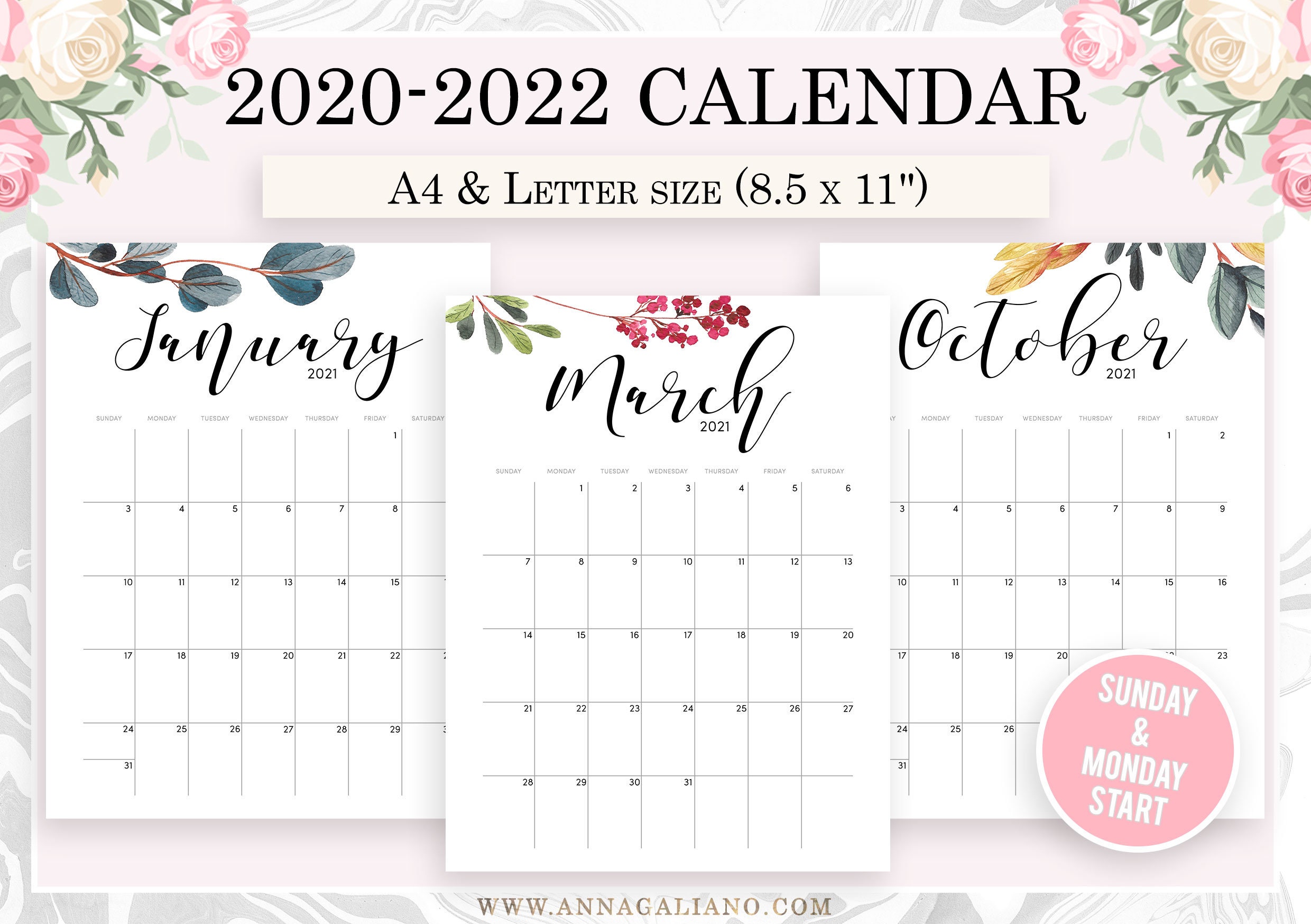 Wall Calendar Printable 2020 2021 2022 Wall Calendar Etsy Wall Calendar Printable 2020 2021 2022 Wall Calendar Etsy