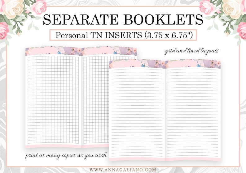 Personal TN Inserts, Notes Pages, Printable Travelers Notebook Inserts ...
