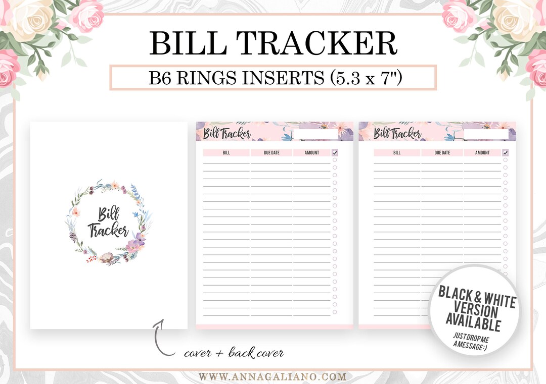 B6 Rings Inserts Bill Tracker Printable B6 Rings Budget - Etsy