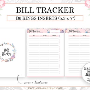 B6 Rings Inserts, Bill Tracker Printable, B6 Rings Budget, Bill ...