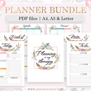Planer Essentials, Printable Inserts, Life Planner, Planer Bundle, Floral Print, A5 Planer Inserts, Filofax A5 Refill, A4, Letter, PDF