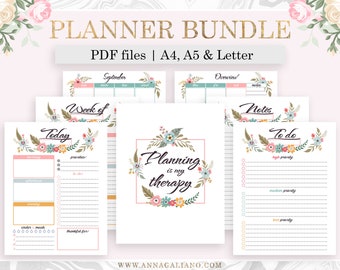Planner Essentials, Printable Inserts, Life Planner, Planner Bundle, Floral Print, A5 Planner Inserts, Filofax A5 Refill, A4, Letter, PDF