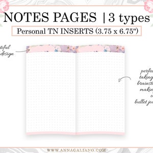 Personal TN Inserts, Notes Pages, Printable Travelers Notebook Inserts ...