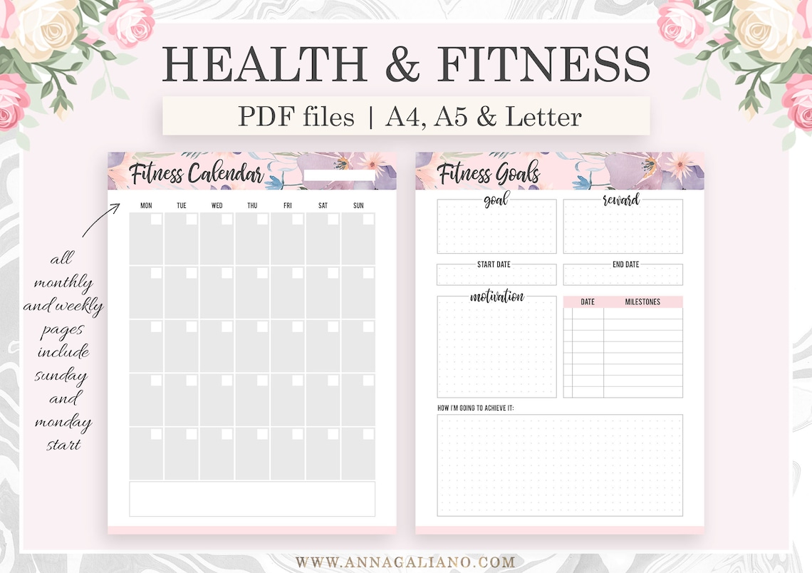 Fitness Planner Printable, A5 Planner Inserts, Health Planner, Fitness ...