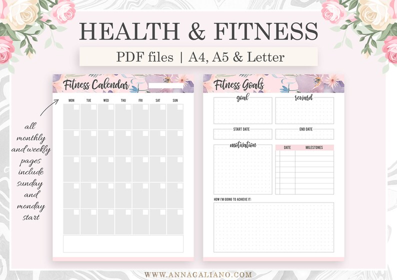 Fitness Planner Printable, A5 Planner Inserts, Health Planner, Fitness