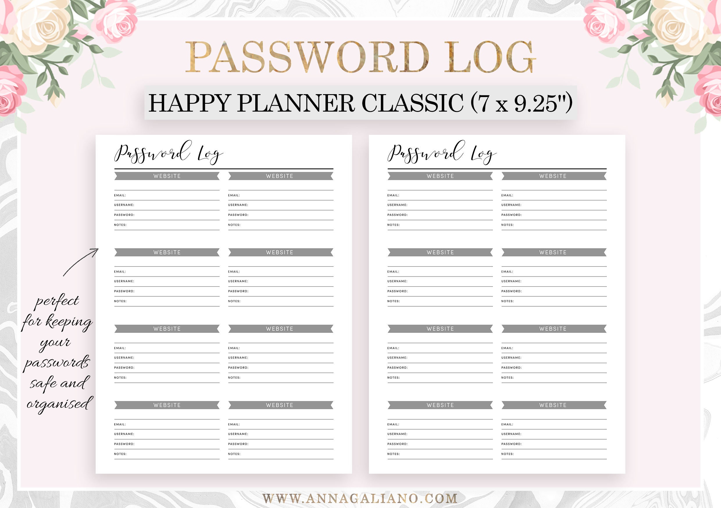 Password Keeper Printable, Happy Planner Classic Inserts, Password Log ...