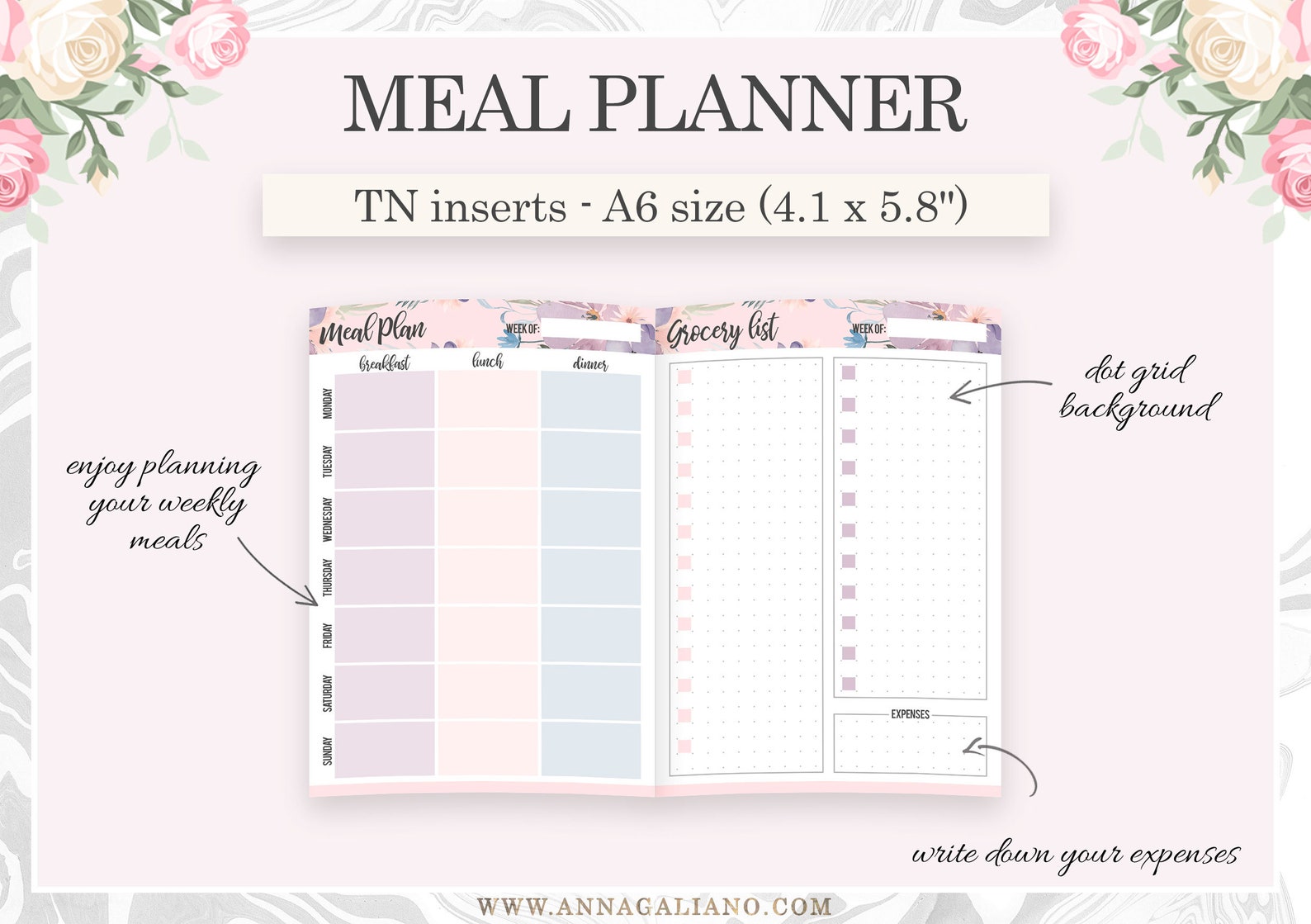A6 Inserts TN Printable Travelers Notebook Inserts Weekly - Etsy