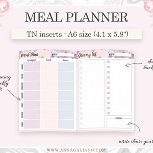 A6 Inserts TN, Printable Travelers Notebook Inserts, Weekly Meal ...