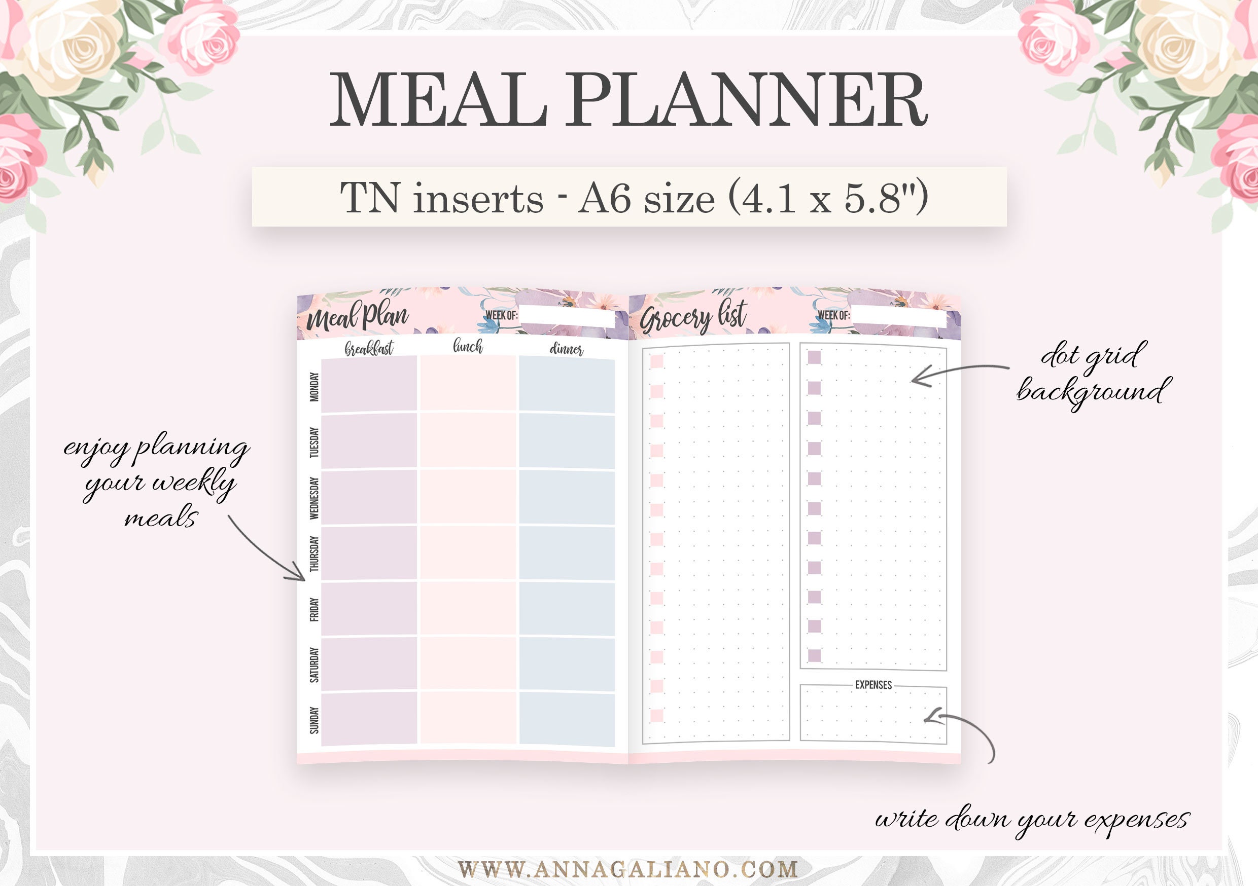 A6 Inserts TN Printable Travelers Notebook Inserts Weekly - Etsy