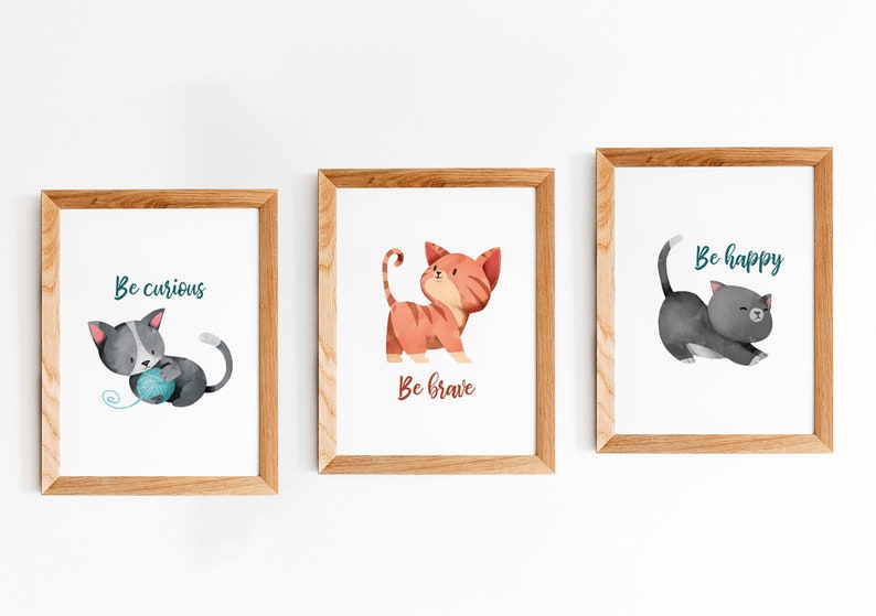 Nursery Decor Print, Nursery Cat Art, Cat Nursery Prints, Cat Wall Art for Kids, Nursery Decor Boy, Playroom Wall Art, Nursery Printables image 1