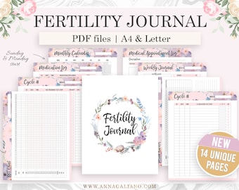 Fruchtbarkeit Journal druckbare, Fruchtbarkeitsplaner, TTC Planer, Ovulations Tracker, BBT Chart, Periode Tracker, druckbarer Planer, A4, Letter